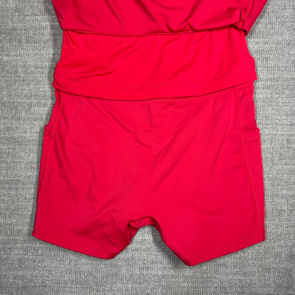 Backless Twisted Flare Halter Neck Exercise Dress with Built-in Shorts Red Small - Picture 13 of 16